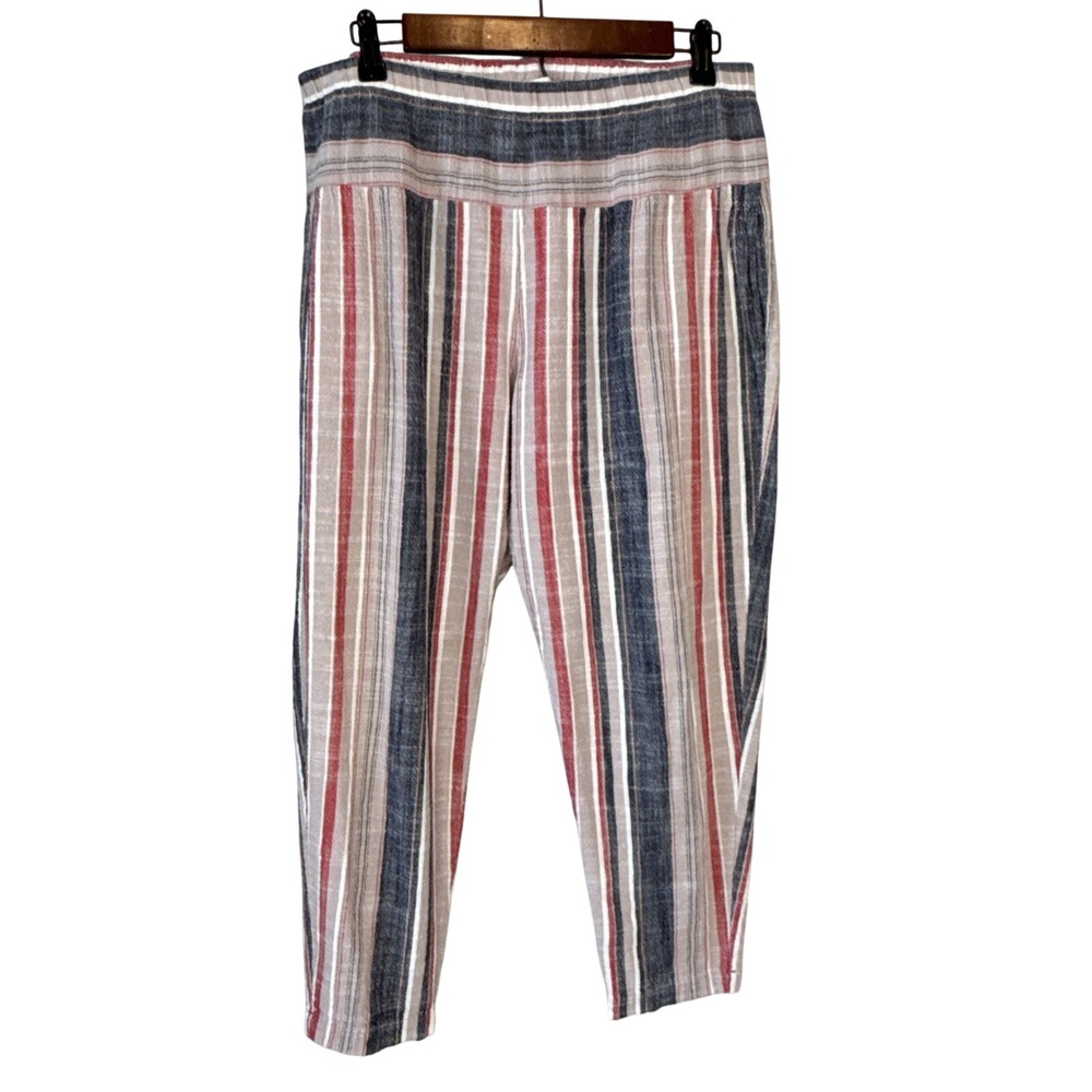 Xirena Womens Pull On Crop Paige Pants‎ Size L Multi-color Stripe Cotton